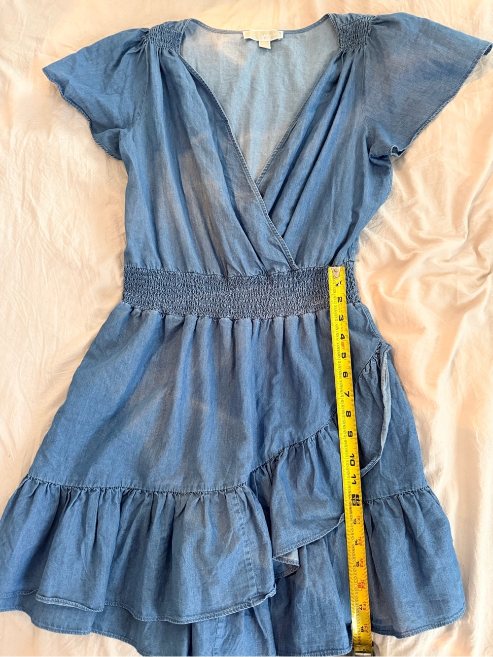 Michael Kors Chambray Wrap Mini Dress in Denim Blue